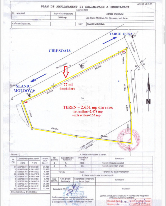 Teren de vanzare 2.631 mp,  Slanic Moldova - Ciresoaia, Bacau