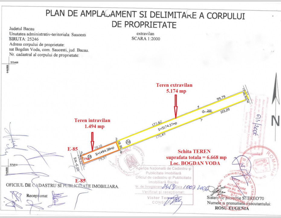 Teren 6.668 mp, de vanzare, loc. BOGDAN VODA, la E-85, com. Saucesti, jud. Bacau