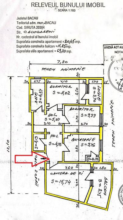 Apartament 3 camere si 2 bai de vanzare, str. Calugareni, Bacau-NORD