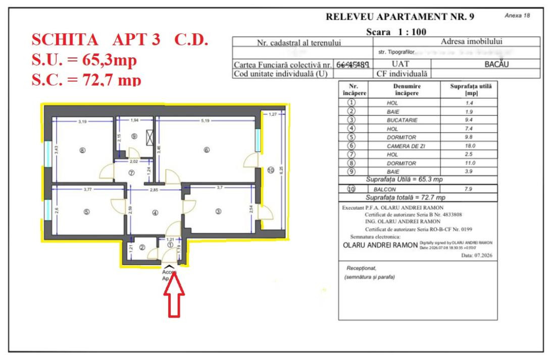 Apartament 3 camere si 2 bai de vanzare, str. Tipografilor, Nord Bacau